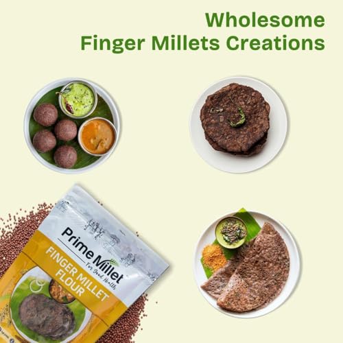 Image of Prime Millet For Good Health Organic Finger Millet Flour (Ragi Atta) | Whole Finger Millet Grain | High Fiber | Stone Ground | Premium Quality Flour for Roti, Dosa & Healthy Meals, 1.5kg(Pack of 2 x 750g)