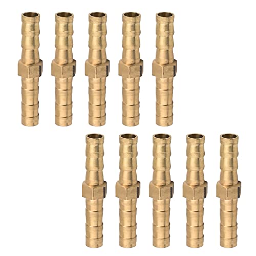 MroMax バーブホースフィッティング 真鍮バーブホース バーブの長さ17mm 38.5*8mm(L*W) ホースコネクター 真鍮ホース継手 ボート 6mm 10個入り フィッティング クイック接続 ストレートユニオン ジョイナー 燃料 空気管