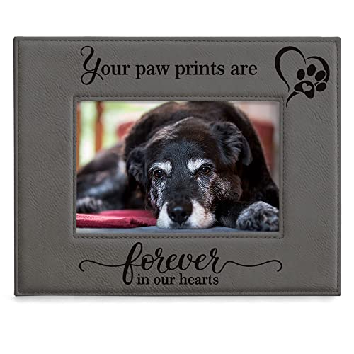 Kate Posh  Your Paw Prints Are Forever in Our Hearts Engraved Leather Picture Frame Memorial Pet Gift Loss of Dog and Cat Pet Sympathy Gift in Memory of 5 X 7 Horizontal  Cucciolini Doodles Kate posh  your paw prints are forever in our hearts Engraved leather picture frame Memorial pet gift loss of dog and cat pet sympathy gift in memory of 5 x 7 horizontal   cucciolini doodles
