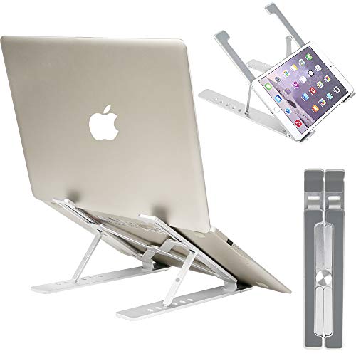 Yarrashop Laptop Stand, Foldable Portable 6-Height Adjustable Ventilated Desktop Laptop Holder, Anti-slip Aluminum Laptop Riser Tray Mount for iM(ac)/Laptop/Notebook Computer/ 11-17.3" Table -(Grey)