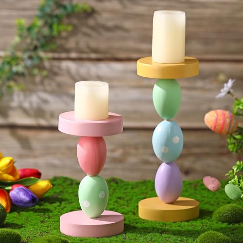 Hushee 2 Pcs Easter Candle Holder Easter Egg Candlestick Holder