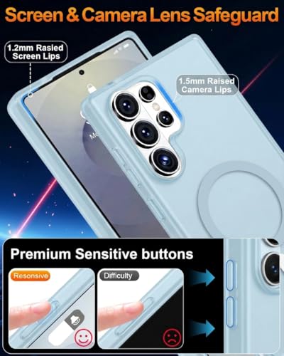 Image of DIZORO Matte Case for Samsung Galaxy S26 Ultra Compatible with MagSafe, Camera Lens Full Protection, Shockproof Translucent Frosted TPU Soft Phone Cover, Anti-Fingerprint (Blue)