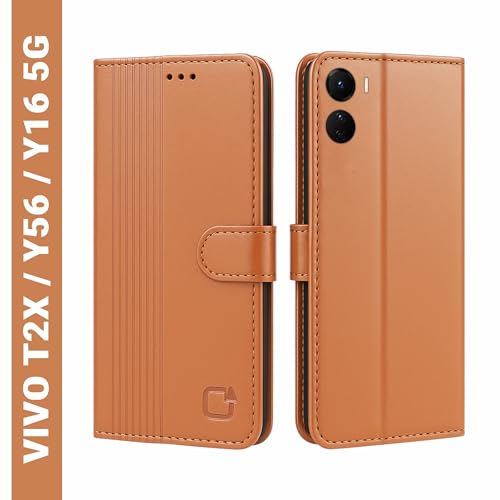 Image of AIBEX Shock Proof Flip Compatible for Vivo Y56 5G / Vivo T2x 5G / Vivo Y16 4G Flip Cover Leather Finish | Inside TPU with Card Pockets | Wallet Stand | Complete Protection Flip Case - Brown