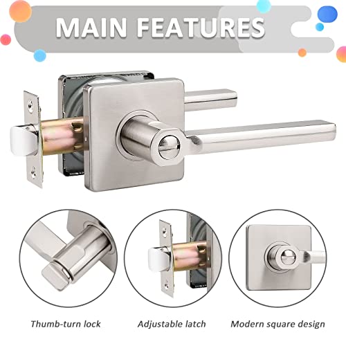 Probrico (6 Pack Square Door Lever Interior Bedroom Or Bathroom Lever Door Handle, Privacy Door Lever In Satin Nickel,With Locking Keyless Lever For Right & Left Sided Doors Heavy Duty #TOP2