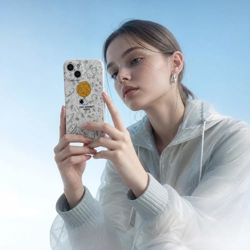 Image of Cosmic Silicone Astronaut Case for iPhone 14 Plus, Cute Soft Touch Designer Protective Cover, AstroShield Shockproof Defense with Matte Anti-Slip Grip | Lunar Pearl