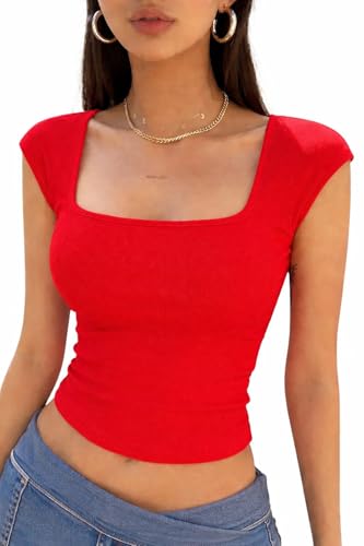 Image of Square Neck Sleeveless Unique Crop Top for Women - Lycra, Solid Design, Comfortable Fit, Stylish Summers