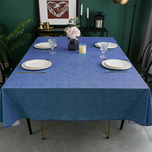 LIBERECOO Vinyl Tablecloth with Flannel Backing, Denim Blue, Waterproof, Stain-Resistant, Easy-Clean Table Cover for Dining, Kitchen, and Outdoor Use, 60" x 60" Square