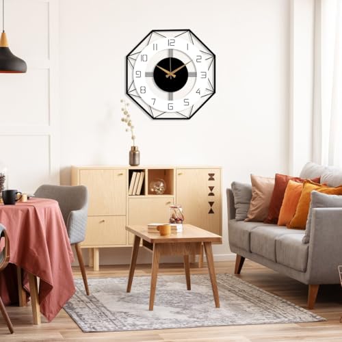 Image of Arabs Morden Metal & Wooden Wall Clock for Living Room Bedroom Office Kitchen Stylish Wall Clock for Home and Hall Designer Big Size Modern (Triangle White, 50 CM)