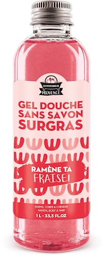 Gel de ducha de 100 ml trae tu fresa serie limitada – Les Petit Baños de Provence – Gel de ducha divertido y divertido – aroma fresa – divertido – surgras sin jabón