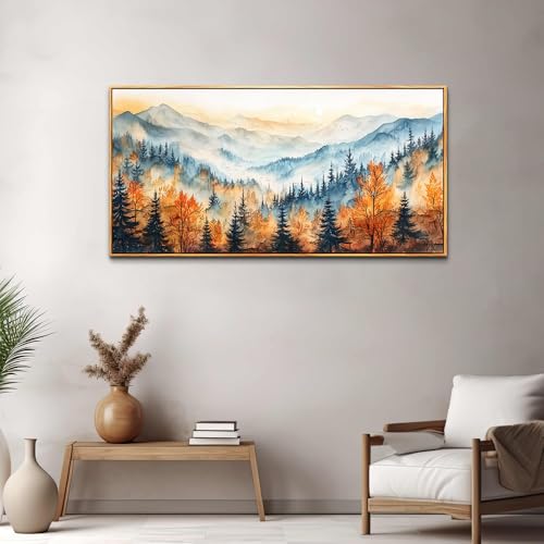 KELIYUAN Large Canvas Wall Decor For Living Room Wall Art For Bedroom Office Murals Abstract Mountain Forest Painting Farmhouse Wall Pictures Modern Room Home Decor Aesthetics Wood Framed 24"X48"
