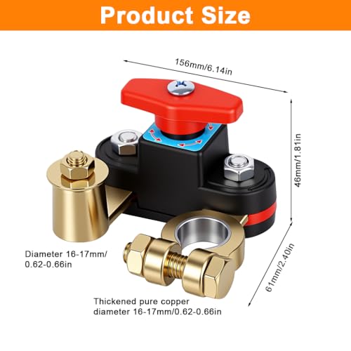 Image of STHIRA Car Battery Shut-Off Switch, Battery Disconnect Switch with Knob Control, Pure Copper Terminal Isolator Cut-Off for 12V /24V Vehicles, RVs, Boats, Trucks, and Off-Road Applications