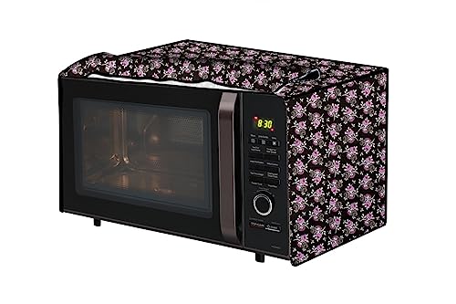 Image of The Furnishing Tree PVC Waterproof Microwave Oven Cover compatible for Morphy Richards 23 L Convection 23MCG Floral pattern Black Purple