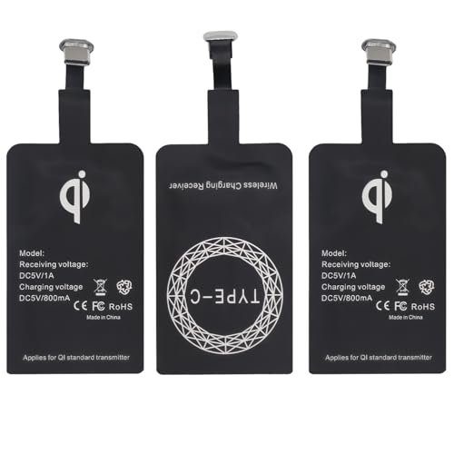 3 Pezzi Caricabatterie Wireless,Adattatore per ricevitore di ricarica wireless USB-C Qi per smartphone,Ultrathin senza fili a induzione 1000mA,per Samsung, Huawei, LG e altri telefoni USB-C Android