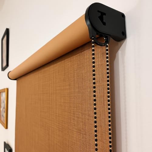 Image of 100% Blackout Premium Roller Blinds for Windows 23 Inch W X 96 Inch L| Textured Linen Fabric | Thermal Insulated Roll-Up Shades | UV Sun Protection for Home & Office | Heavy Duty | Ash Brown