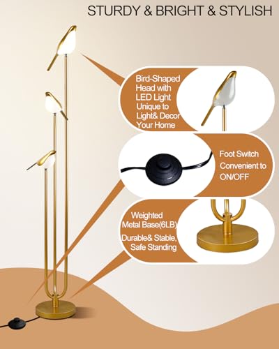 Image of Floor Lamp with Tray, 2Pcs 3000K Soft Warm White Bulbs Included, Mid Century Modern Standing Lamps, Gold Dimmable Globe Floor Lamp for Living Room /Wedding /Party