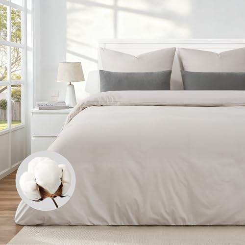 Duvetnova Bettwäsche 220x240 Baumwolle Beige, 220x240 Bettwäsche Set 1 Bettbezug 220x240 Baumwolle + 2 Kissenbezüge 80x80 cm,ÖKO-TEX...