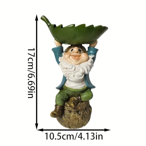 Mangeoire et bain d'oiseaux en résine feuille avec statue de gnome décorative