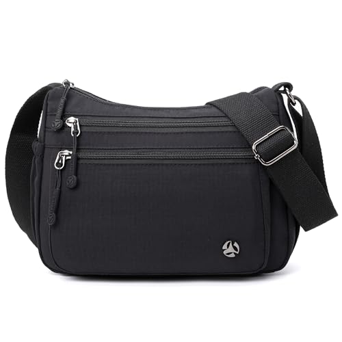 Pealwel Leichte Umhängetasche für Damen mit Handytasche - Wasserdichte Alltagstasche als praktische Schultertasche (schwarz)