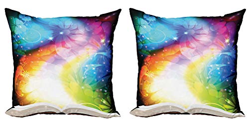 ABAKUHAUS Magie Kissenbezug Set (2Stück), Märchenbuch Regenbogen, doppelseitiges Digitaldruckdekor mit Reißverschluss, 45 cm, Mehrfarbig