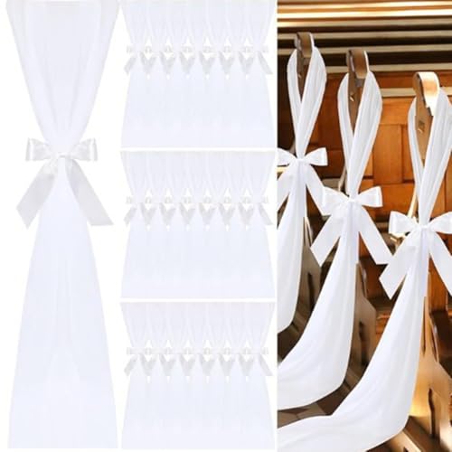GreatRise Lot de 6 nœuds blancs en organza pour chaise de mariage, cérémonie, bancs d'église, chaise d'église, décoration de dossier