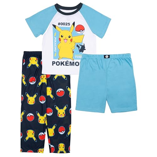 Pokemon Boys 3-Piece Loose-fit Pajama Set Soft & Cute for Kids ELECTRIC TYPE PIKA 6