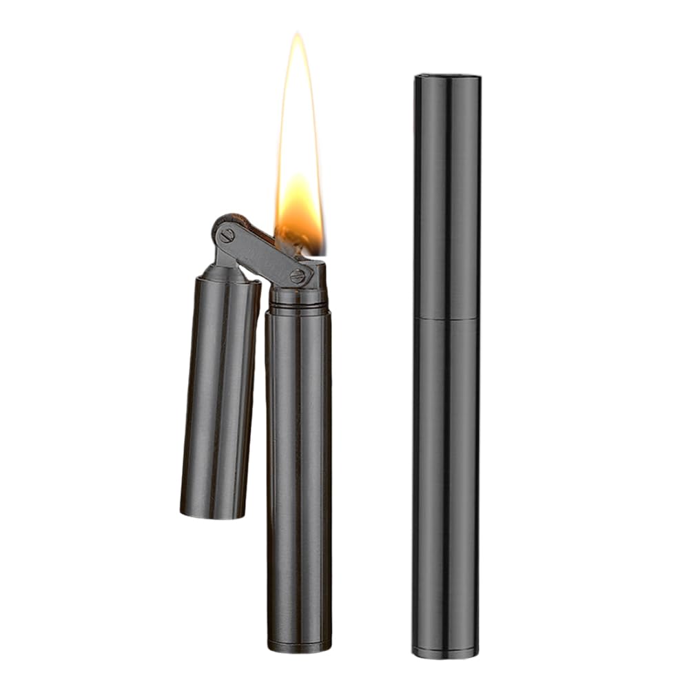 Laicengo Vintage Trench Lighter, Copper Lighter, Windproof Brass Lighters for Men Dad Husband (Fuel Not Included), Black
