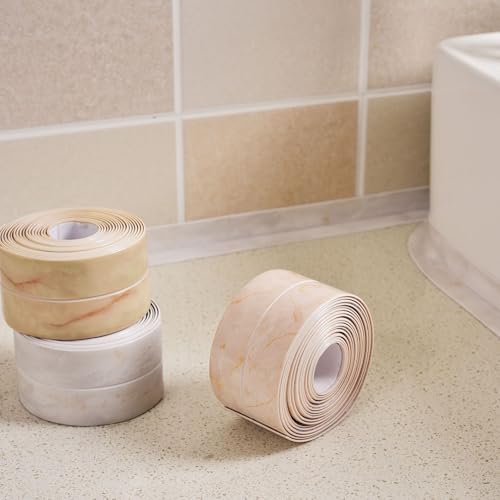 Image of White Waterproof Caulk Tape PVC Self Adhesive Caulk Strip Joint Adhesive Shower Bathtub Joint Strip Bathroom Sealing Tape Kitchen Sealing Tape and Shower Tile Sealant