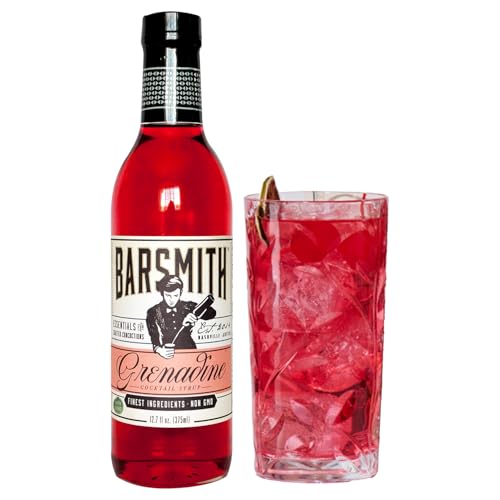 Barsmith Bar Essentials Grenadine Syrup - Sweet Cherry and Pomegranate Notes - No Artificial Flavors & Non-GMO Cocktail Mixer - Ideal for Shirley Temple, Mocktails and Cocktails - 12.7oz (Pack of 1)