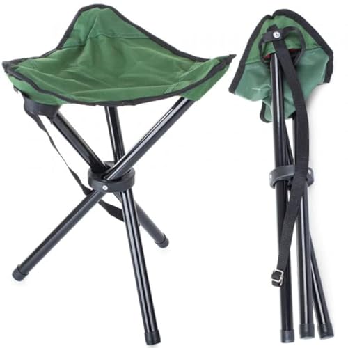 PARENCE.- Sedia da pesca pieghevole/Sgabello da pesca con chiusura in velcro e maniglia per il trasporto. - Treppiede per campeggio, picnic, spiaggia, barbecue, viaggi, escursionismo (verde)