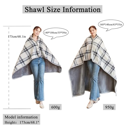 SIVENKE Damen Poncho Fleece Tragbare Decke, Karierte Schoßdecke Bequemer Poncho Plüschdecken Überwurf Schal Wickelbezug Umhang mit Knöpfen für Bett Sofa Büro