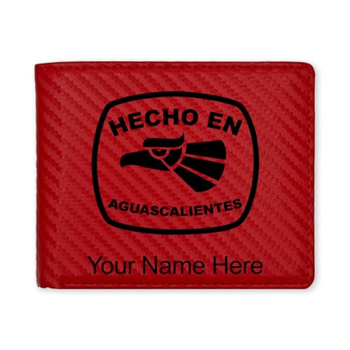 LaserGram Faux Leather Bi-Fold Wallet, Hecho en Aguascalientes, Personalized Engraving Included (Carbon Fiber Red)