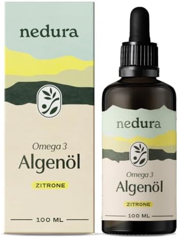 nedura® Omega 3 Algenöl mit Zitronenöl - Natürliches DHA & EPA - Laborgeprüft, vegan - 100ml