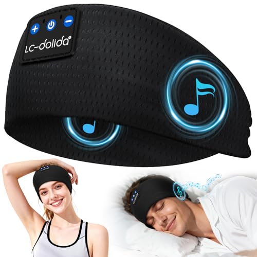 LC-dolida Bandeau Écouteurs de Sommeil Bluetooth V5.4, Casque Audio Bandeau sans Fil, Bandeau Audio Sommeil de 15 Heures de Lecture, Bandeau de Sommeil Léger...