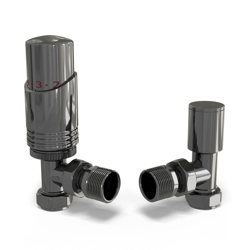 UK Radiators Black Nickel Radiator Valve 10mm Angled Lockshield in Black Nickel and Polished Finish - Classy and Modern Design 1/2" x 10mm Angled Radiator TRV — image 1