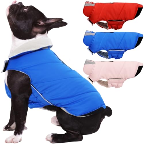 Kuoser Dog Coat Small, Cold Weather Reflective Waterproof Dogs Jacket with Warm Fleece Lining, Turtleneck Dog Winter Coat with Zipper, Doggy Snow Jacket Pet Coats for Small Medium Large Dogs
