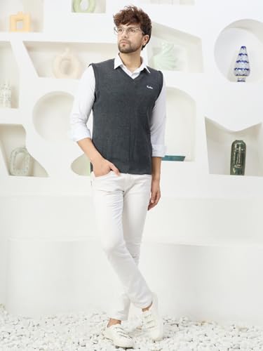 Image of Kvetoo V Neck Sleeveless Winter Wool Sweater for Men