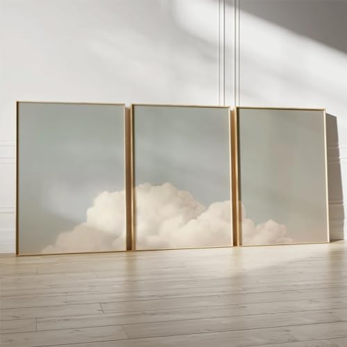 Pennclys Clouds Wall Art Decor Over The Bed Sky Canvas Wall Art Abstract Minimalist Clouds Prints Painting Blue Sky Wall Decor Pictures for Living Room Bedroom 16x24 Inch Unframed Set of 3