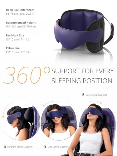 Image of Travel Pillow, Airplane Pillow with 3D Eye Mask for Sleeping, Round Edge Plane Head Strap 360Headrest Support for Long Flight, Stop Bobblehead, Travel Essential for Car Road Trip Purple