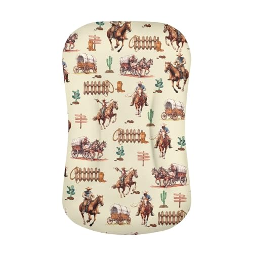 Image of ZOUTAIRONG Western Cowboy Crib Sheets Muslin Crib Sheets Polyester Machine Washable Oval Bassinet Sheets Stretchy Ultra Soft Baby Crib Sheets Ultra Soft Breathable Material