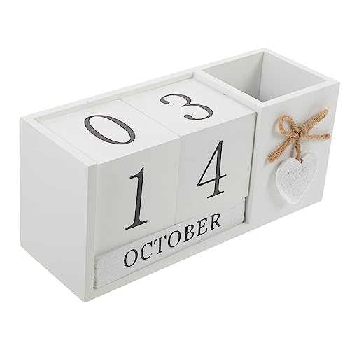 Image of Alipis 2 Calendar Pen Holder Wooden Decoration Pencil Holder for Desk Wooden Desk Calendar Dining Table Bamboo White Container