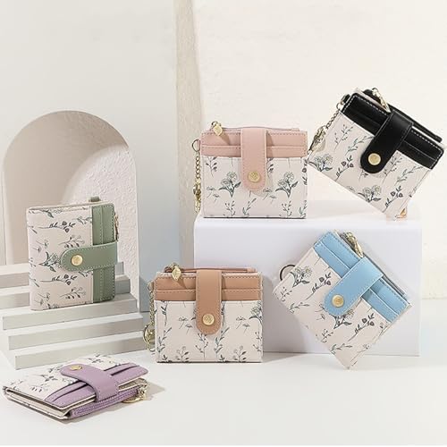 Image of Farcauo Small Floral Womens Wallet with keychain Cute Wallets for Women Thin Pink Women's Wallet Kawaii Floral and Bow Card Purse for Ladies