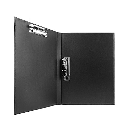 BXT in pelle A4 file Portablocco Doppia Leva in metallo clip con business Conference Contrasto documento cartella Organizer, per uso in ufficio Black