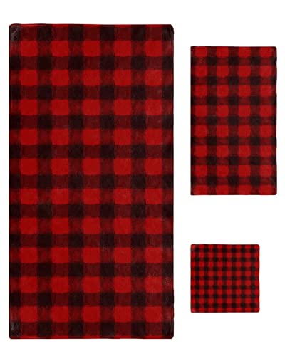 Luxury Bath Towels Set Of 3, Christmas Plaid Towel Set - 1 Bath Towels, 1 Hand Towels, 1 Washcloths For Bathroom Shower Soft Absorbent Bath Hand Towel Decor Red And Black Buffalo Checkered #TOP15