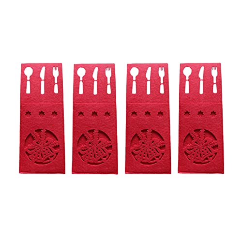 YIZITU Lot de 4 porte-couverts de Noël rectangulaires rouges avec fourchette pour argenterie, fête, table, dîner, support d'argenterie de Noël