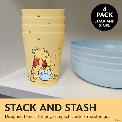 Image of Disney Winnie the Pooh Plastic Drinking Glasses, Dishwasher Safe, 4-Pack | 16 oz, unbreakable, reusable, BPA-free, stackable to save space, great for water, juice, and family meals
