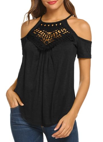 Bluetime Summer Tops for Women Short Sleeve T Shirts Cold Shoulder Casual Tops Tees3