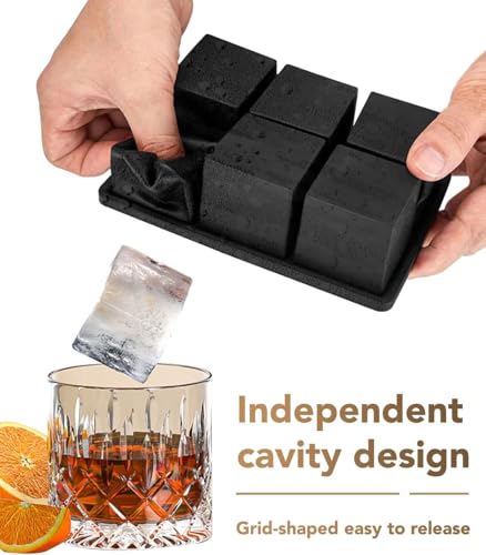 Image of Silicone Ice Cube Trays with Lids, 2 Pack - Large 6-Cavity 2-Inch Square Ice Cubes for Whiskey, Cocktails, Coffee & Beverages, Stackable & Easy Release