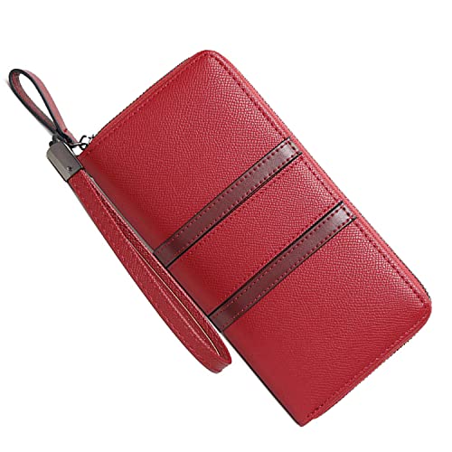 Large Capacity Wristlet Wallets for Women Zipper Wallets for Women Long Checkbook Clutch Ladies Wallets Vegan Leather with Wrist Strap (Red)