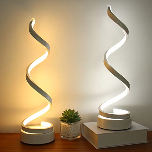 Leniver Led Table Lamp, Modern Minimalist Dimmable Spiral Table Lamp, 12W 3 Color Bedside Lamp Desk Light For Bedroom, Living Room, Office, Nightstand, Bookshelf (White) #TOP6