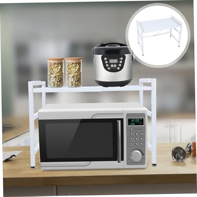 Cabilock Multi-Functional Retractable Microwave Stand Storage Rack Desktop Shelf for Kitchen and Bathroom Heavy Duty Kitchenware Storage Holder